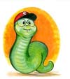 Picture of a green Stevely the Worm with his red S cap
